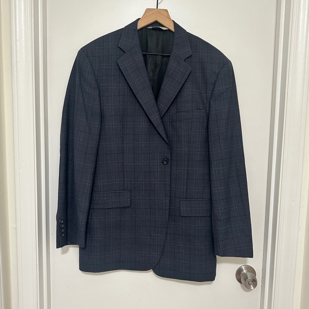 Pronto Uomo | 100% Wool Blue Gray Black Plaid Striped‎ Blazer Sport Coat, 42E